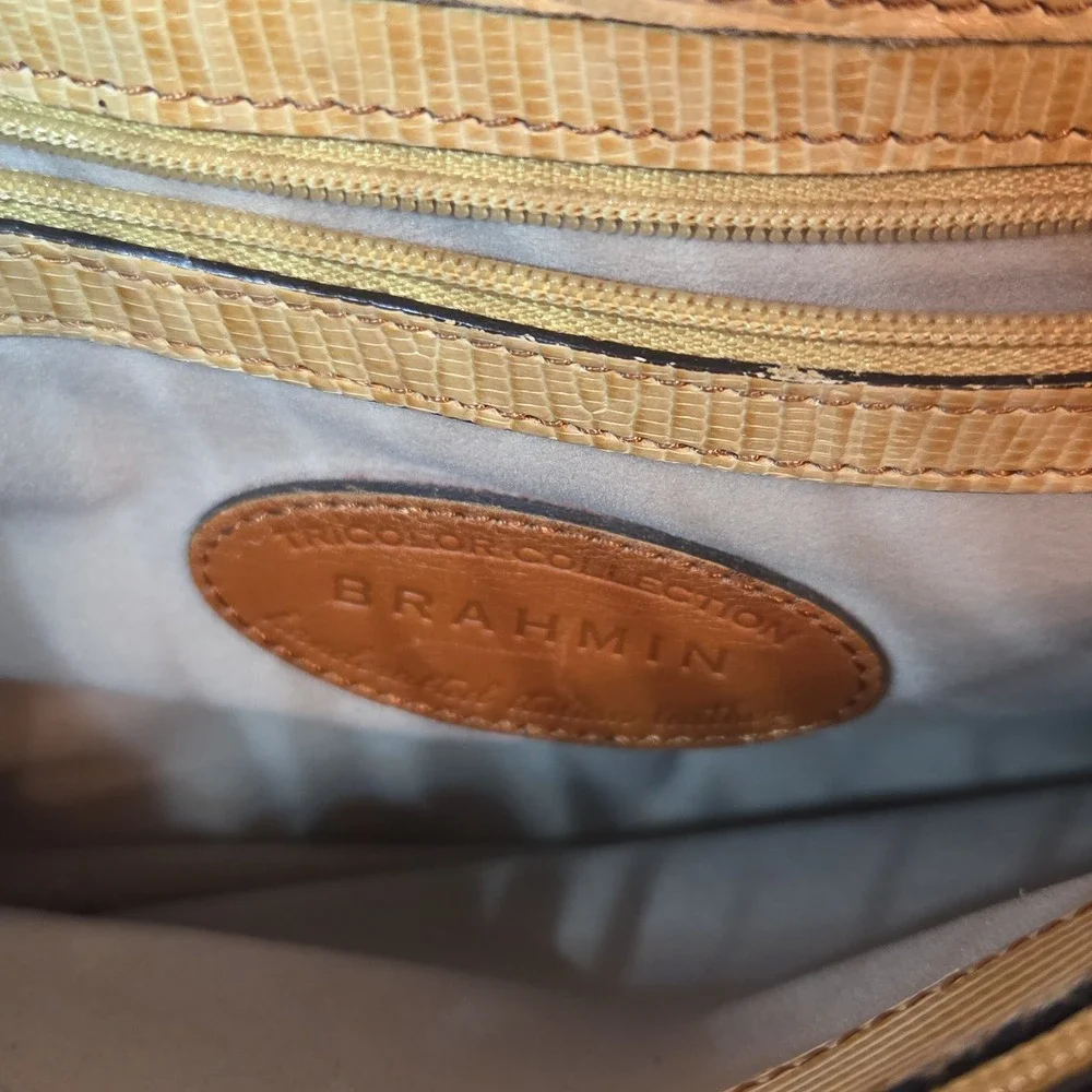 BRAHMIN VINTAGE TRI-COLOR ITALIAN LEATHER HANDBAG Croc embossed classic